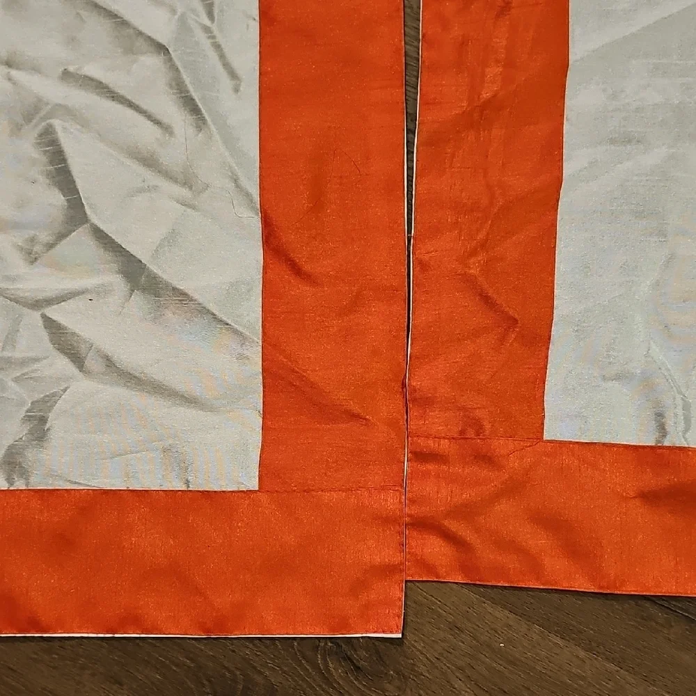 VINTAGE Look Modern Elegant Orange White Curtains 2 Panels  82 X 54.5 Home Decor
